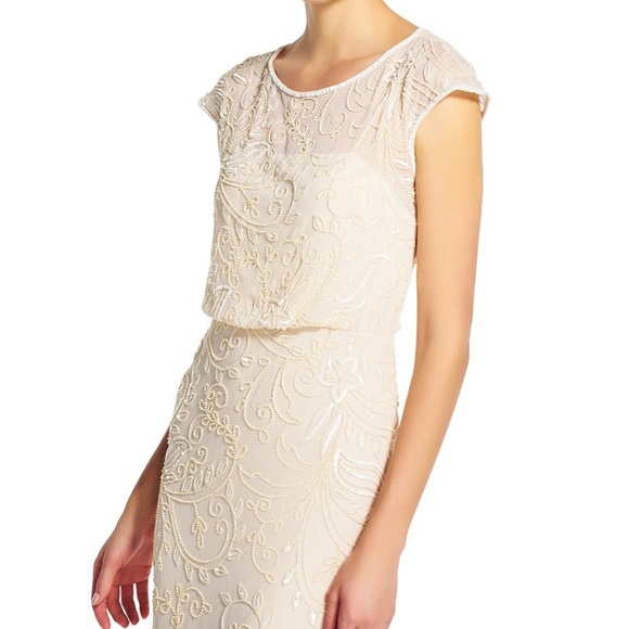 adrianna-papell-beaded-blouson-champagne-size 14 - Picture 3 of 3